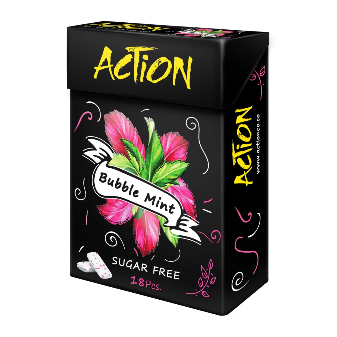 Action Chewing Gum (18 x Flip top) – Bubble Mint